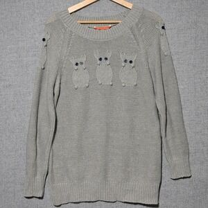 ModCloth Sweater Womens Owl Intarsia Popcorn Knit S Grey